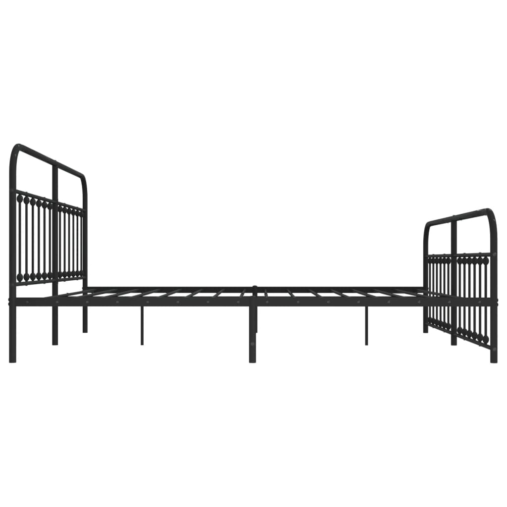Black Metal Bed Frame with Footboard - 200x200cm, No Mattress