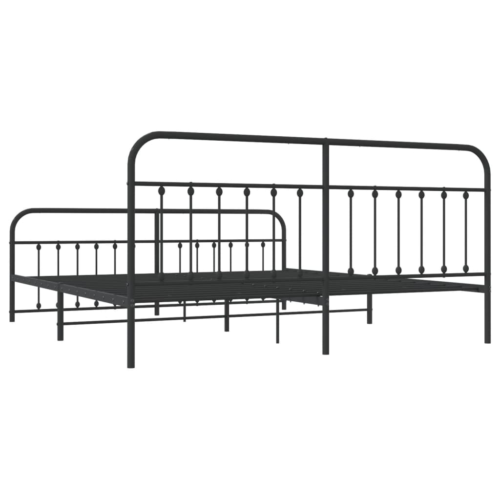 Black Metal Bed Frame with Footboard - 200x200cm, No Mattress