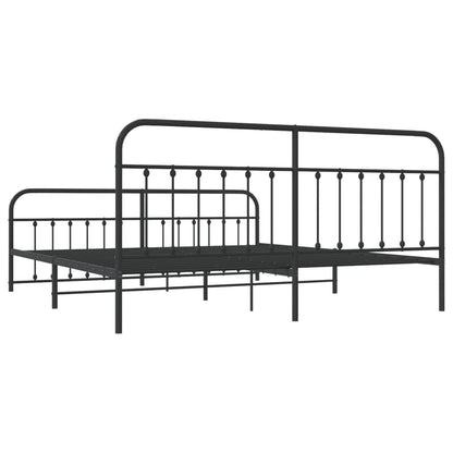 Black Metal Bed Frame with Footboard - 200x200cm, No Mattress