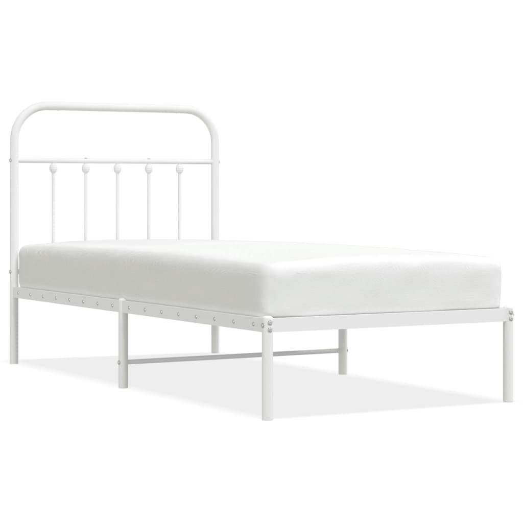 White Metal Bed Frame with Headboard 90x190cm - No Mattress Included