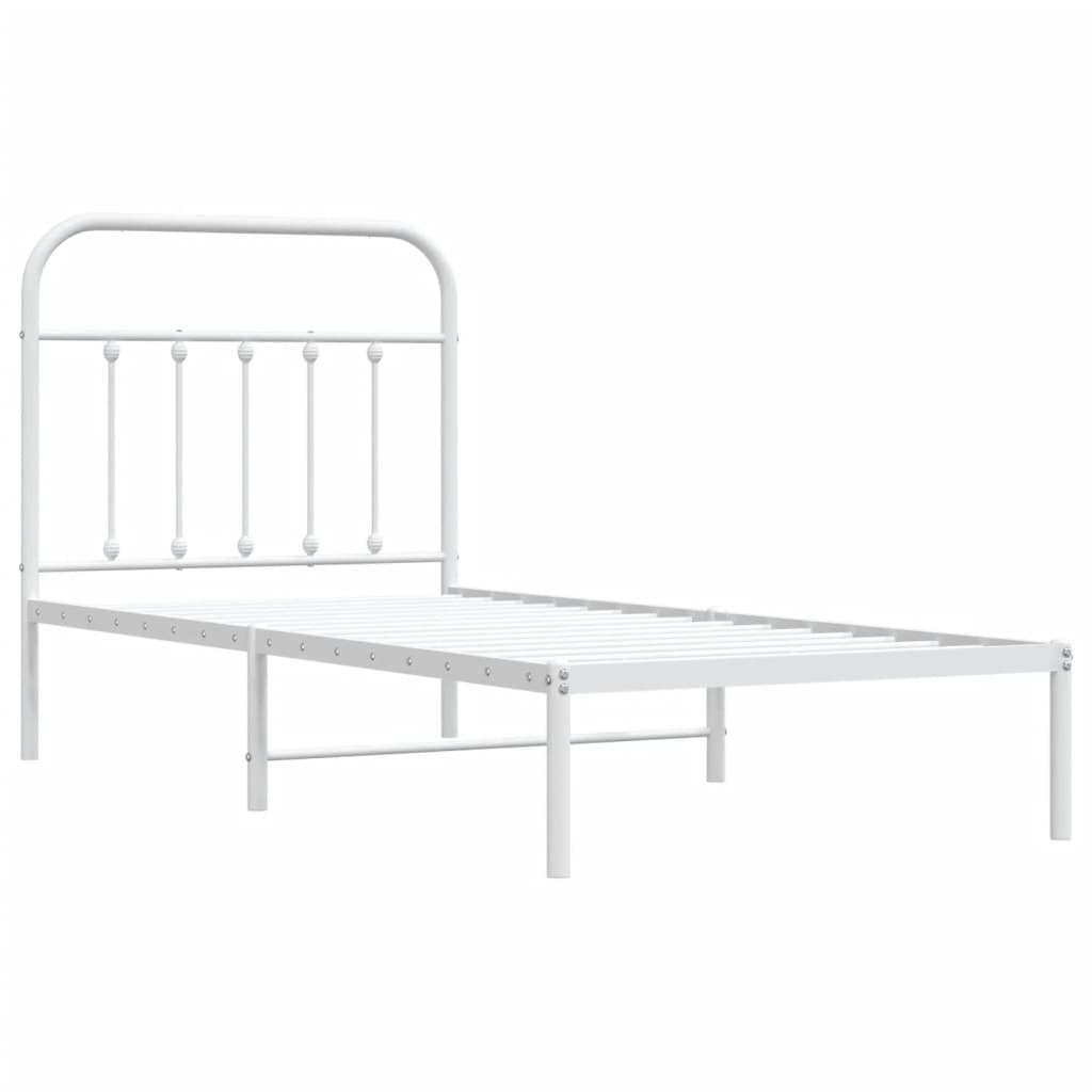 White Metal Bed Frame with Headboard 90x190cm - No Mattress Included