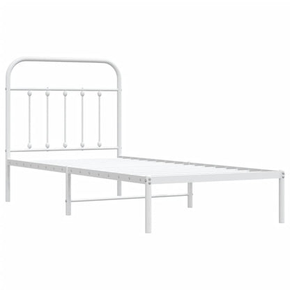 White Metal Bed Frame with Headboard 90x190cm - No Mattress Included