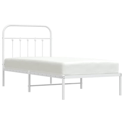 White Metal Bed Frame with Headboard 90x190cm - No Mattress Included