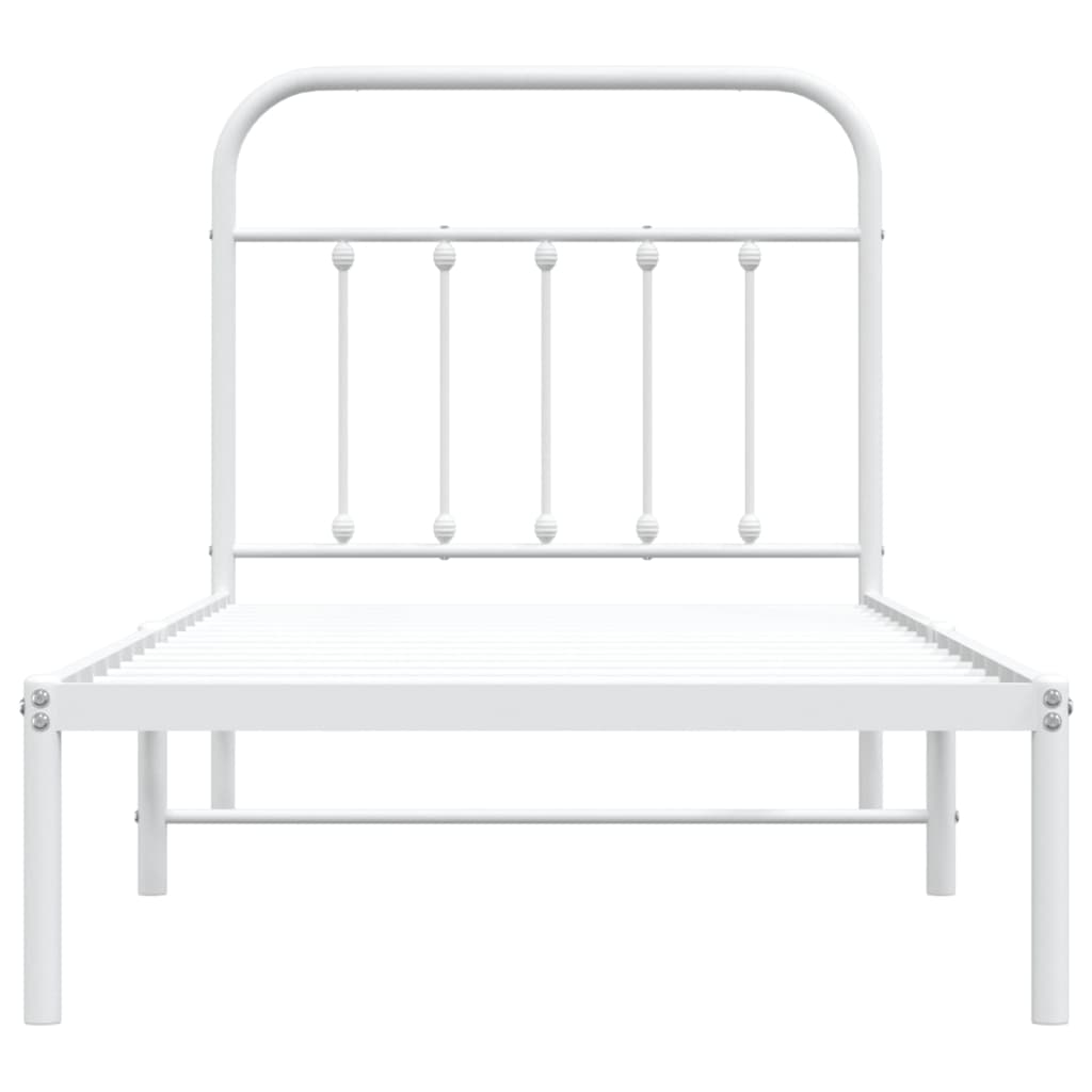 White Metal Bed Frame with Headboard 90x190cm - No Mattress Included