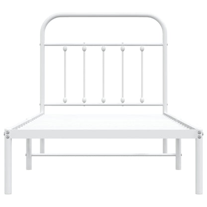 White Metal Bed Frame with Headboard 90x190cm - No Mattress Included