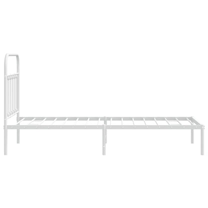 White Metal Bed Frame with Headboard 90x190cm - No Mattress Included