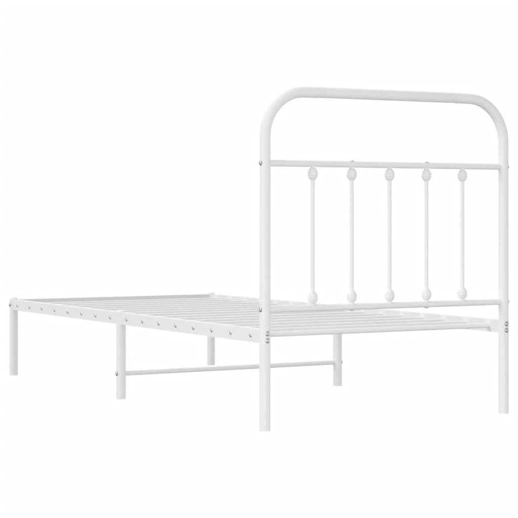White Metal Bed Frame with Headboard 90x190cm - No Mattress Included