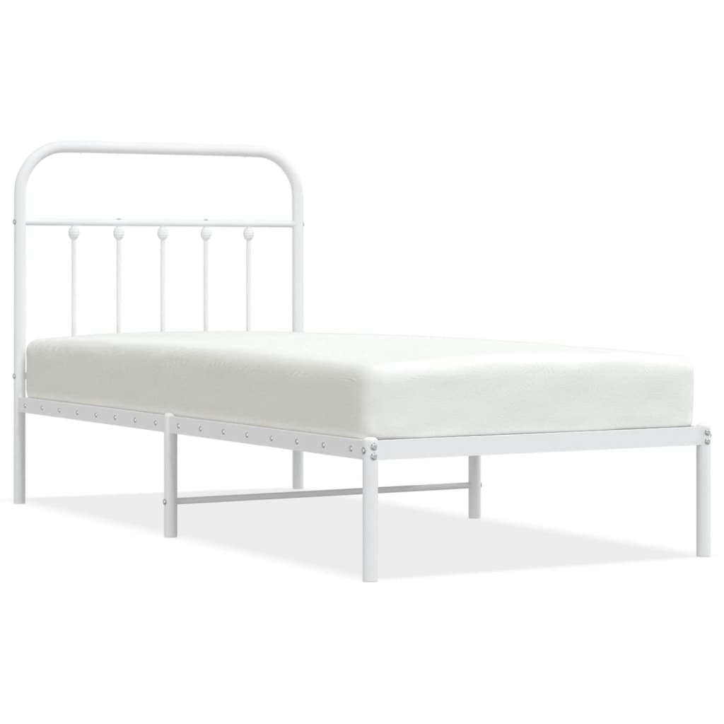 White Metal Bed Frame with Headboard, No Mattress, 90x200cm
