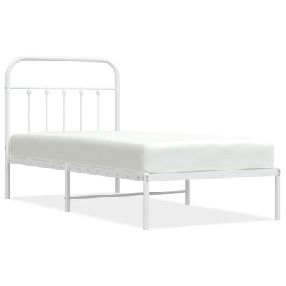 White Metal Bed Frame with Headboard, No Mattress, 90x200cm