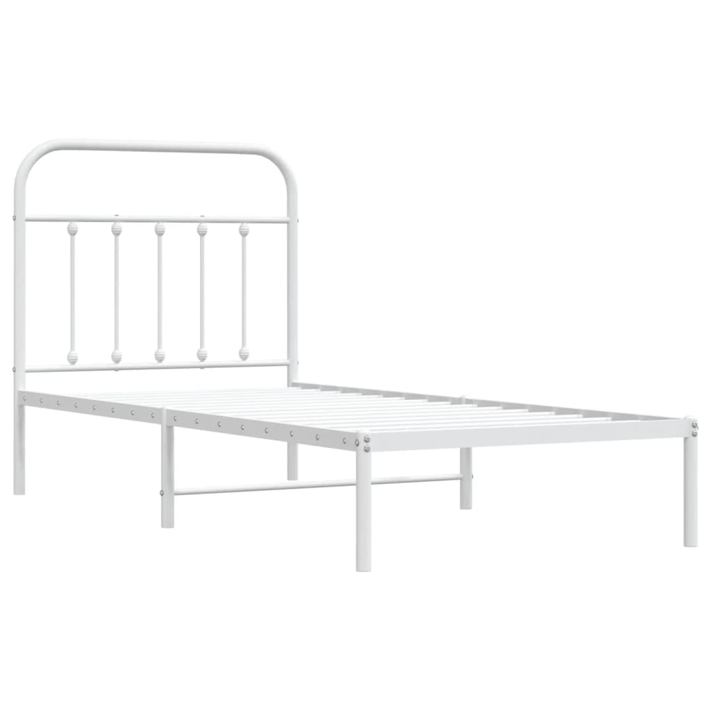 White Metal Bed Frame with Headboard, No Mattress, 90x200cm