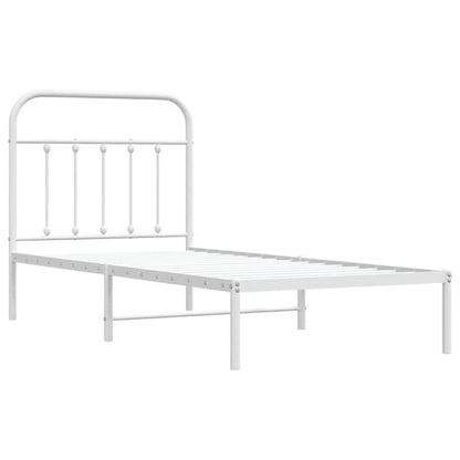 White Metal Bed Frame with Headboard, No Mattress, 90x200cm