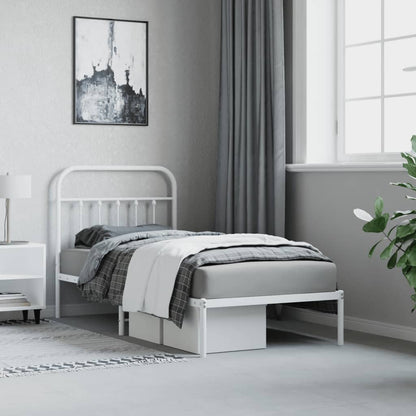 White Metal Bed Frame with Headboard, No Mattress, 90x200cm