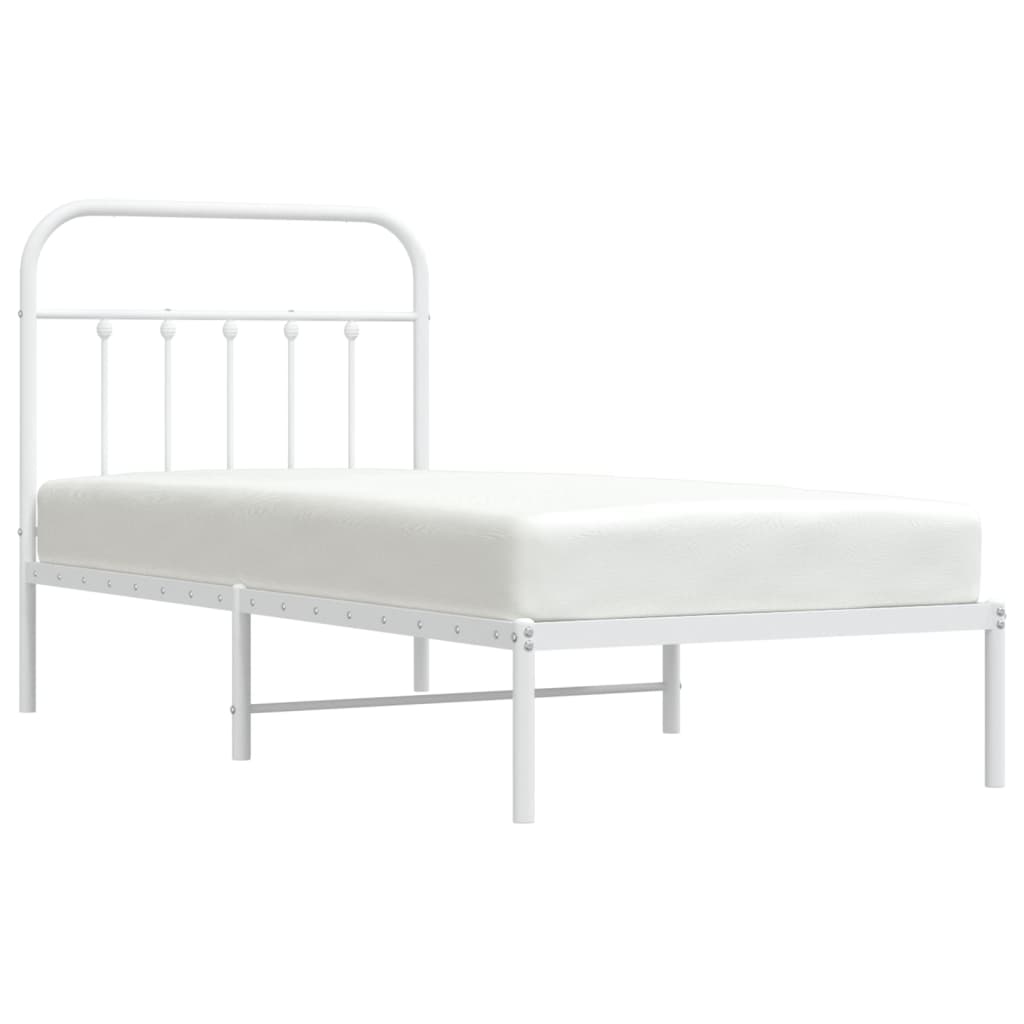 White Metal Bed Frame with Headboard, No Mattress, 90x200cm
