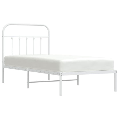 White Metal Bed Frame with Headboard, No Mattress, 90x200cm