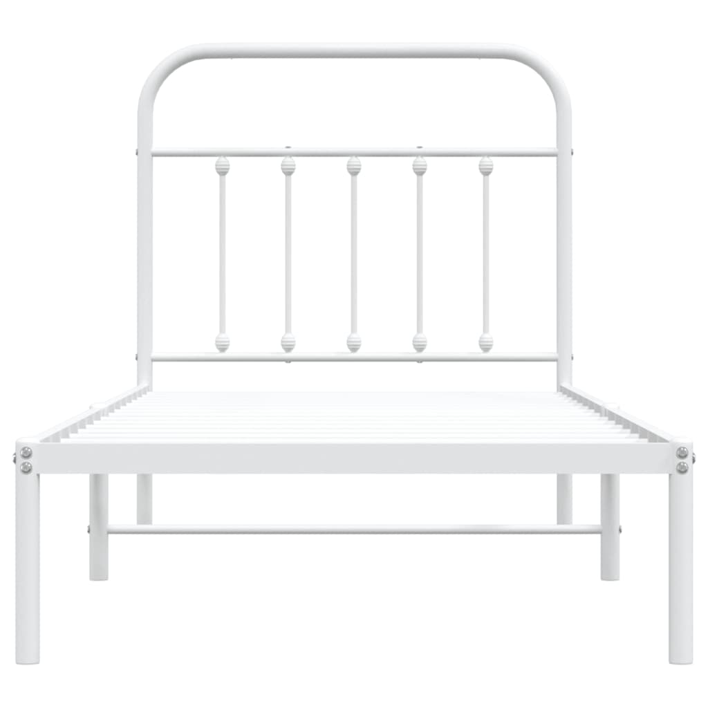 White Metal Bed Frame with Headboard, No Mattress, 90x200cm