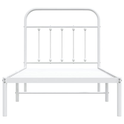White Metal Bed Frame with Headboard, No Mattress, 90x200cm