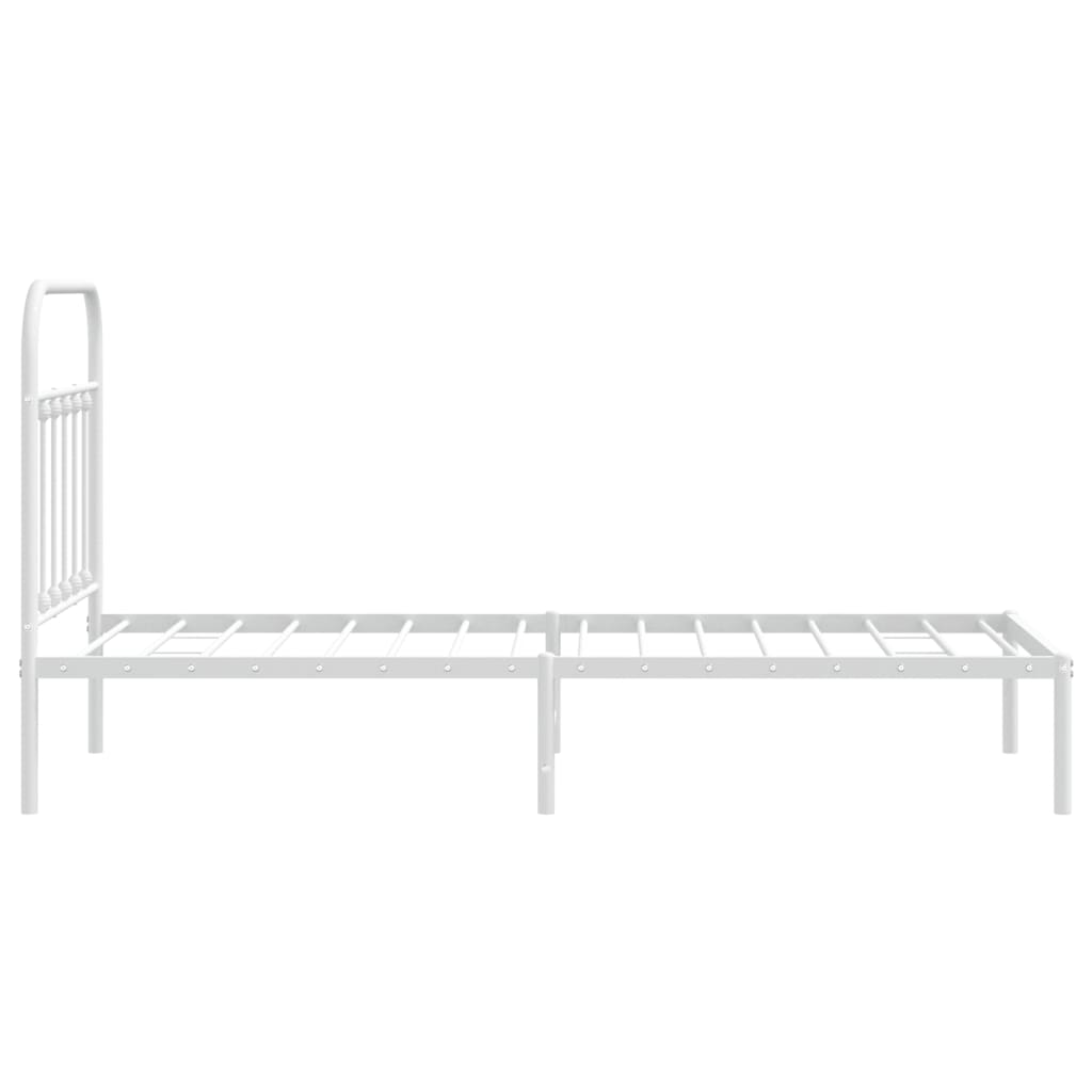White Metal Bed Frame with Headboard, No Mattress, 90x200cm