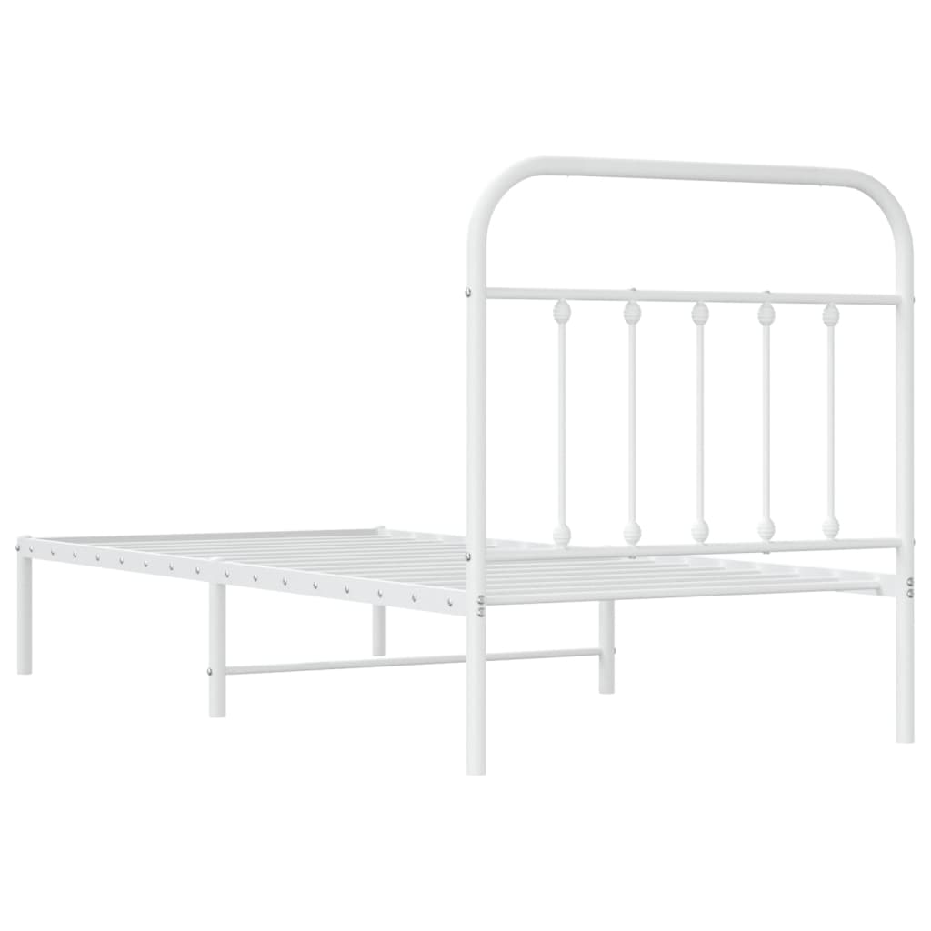 White Metal Bed Frame with Headboard, No Mattress, 90x200cm