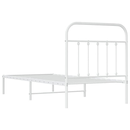 White Metal Bed Frame with Headboard, No Mattress, 90x200cm