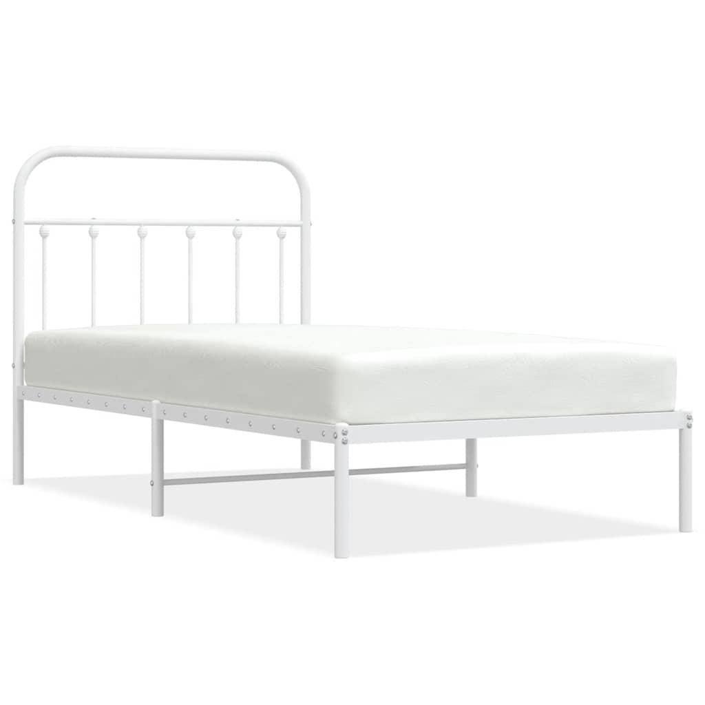 White Metal Bed Frame with Headboard, 100x190cm No Mattress