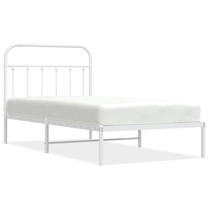 White Metal Bed Frame with Headboard, 100x190cm No Mattress