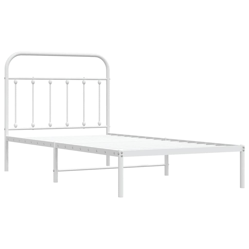 White Metal Bed Frame with Headboard, 100x190cm No Mattress