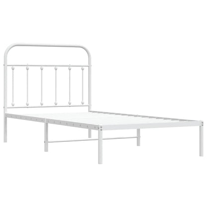 White Metal Bed Frame with Headboard, 100x190cm No Mattress