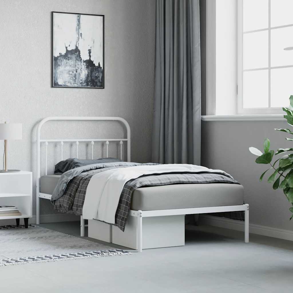 White Metal Bed Frame with Headboard, 100x190cm No Mattress