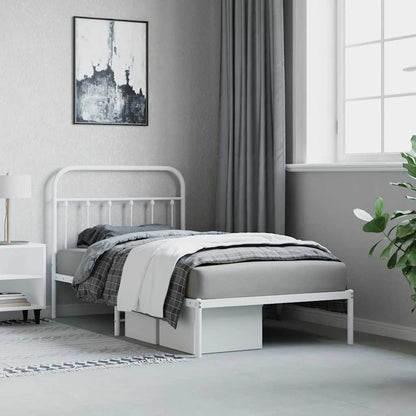 White Metal Bed Frame with Headboard, 100x190cm No Mattress
