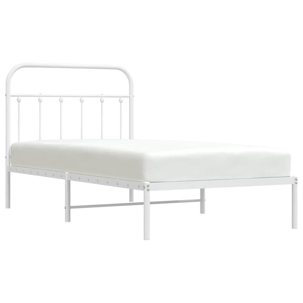 White Metal Bed Frame with Headboard, 100x190cm No Mattress