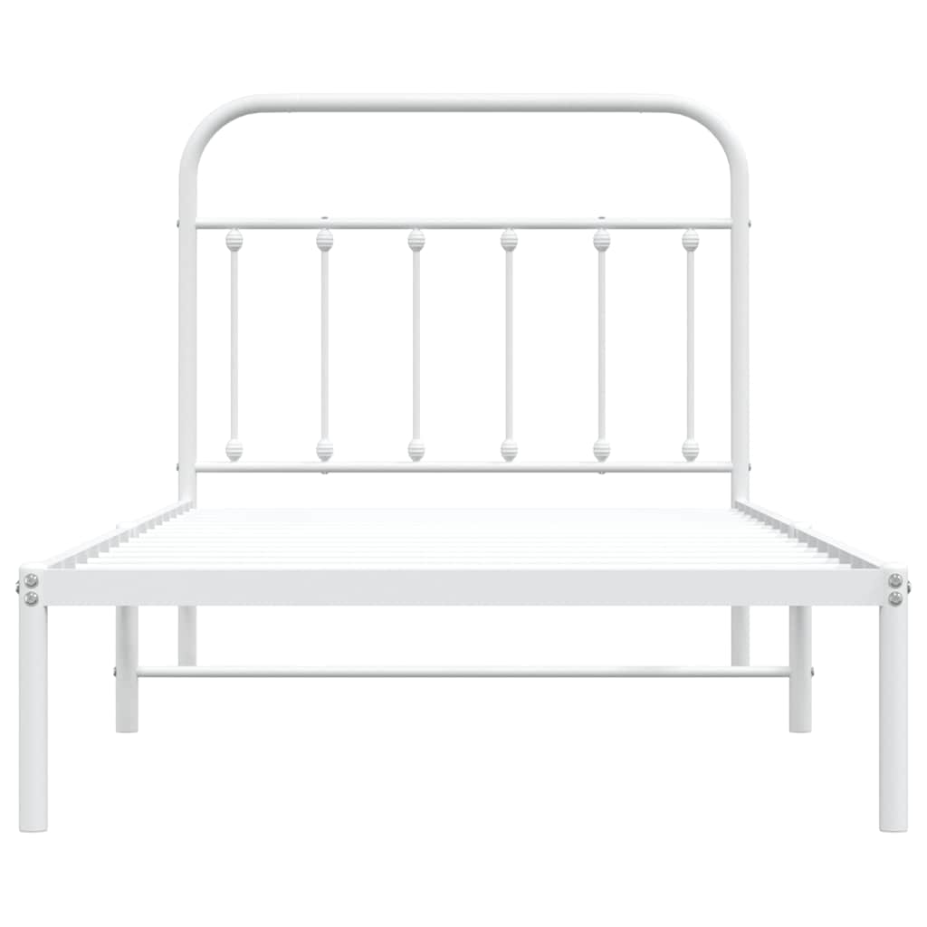 White Metal Bed Frame with Headboard, 100x190cm No Mattress