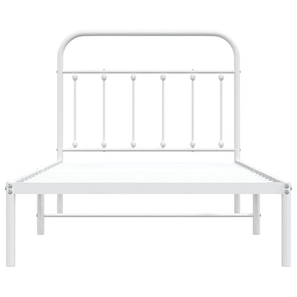 White Metal Bed Frame with Headboard, 100x190cm No Mattress