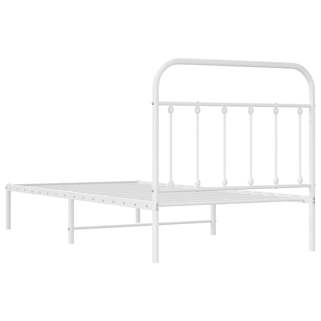 White Metal Bed Frame with Headboard, 100x190cm No Mattress