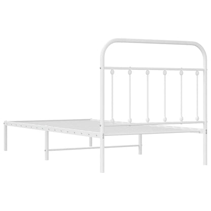 White Metal Bed Frame with Headboard, 100x190cm No Mattress