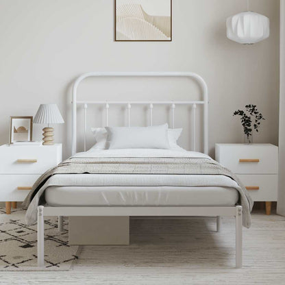 White Metal Bed Frame with Headboard - 100x200cm Sturdy Design