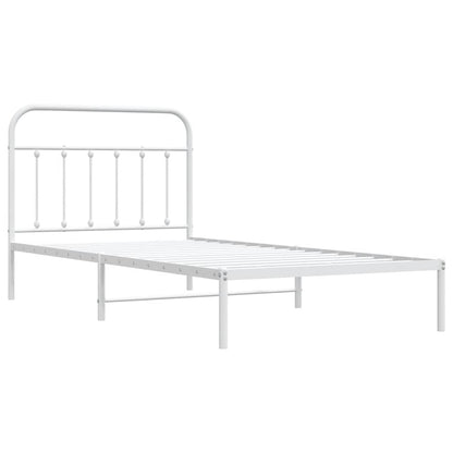 White Metal Bed Frame with Headboard - 100x200cm Sturdy Design