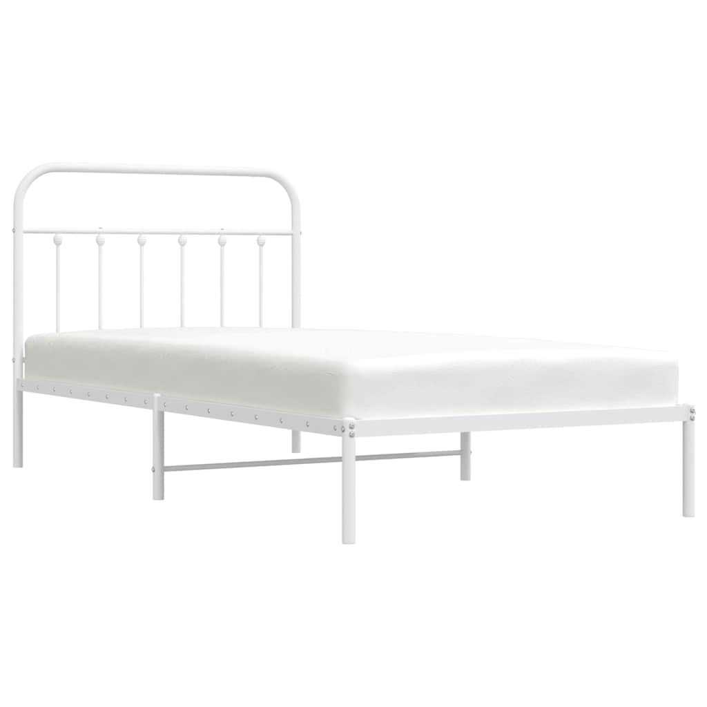 White Metal Bed Frame with Headboard - 100x200cm Sturdy Design