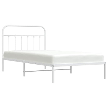 White Metal Bed Frame with Headboard - 100x200cm Sturdy Design