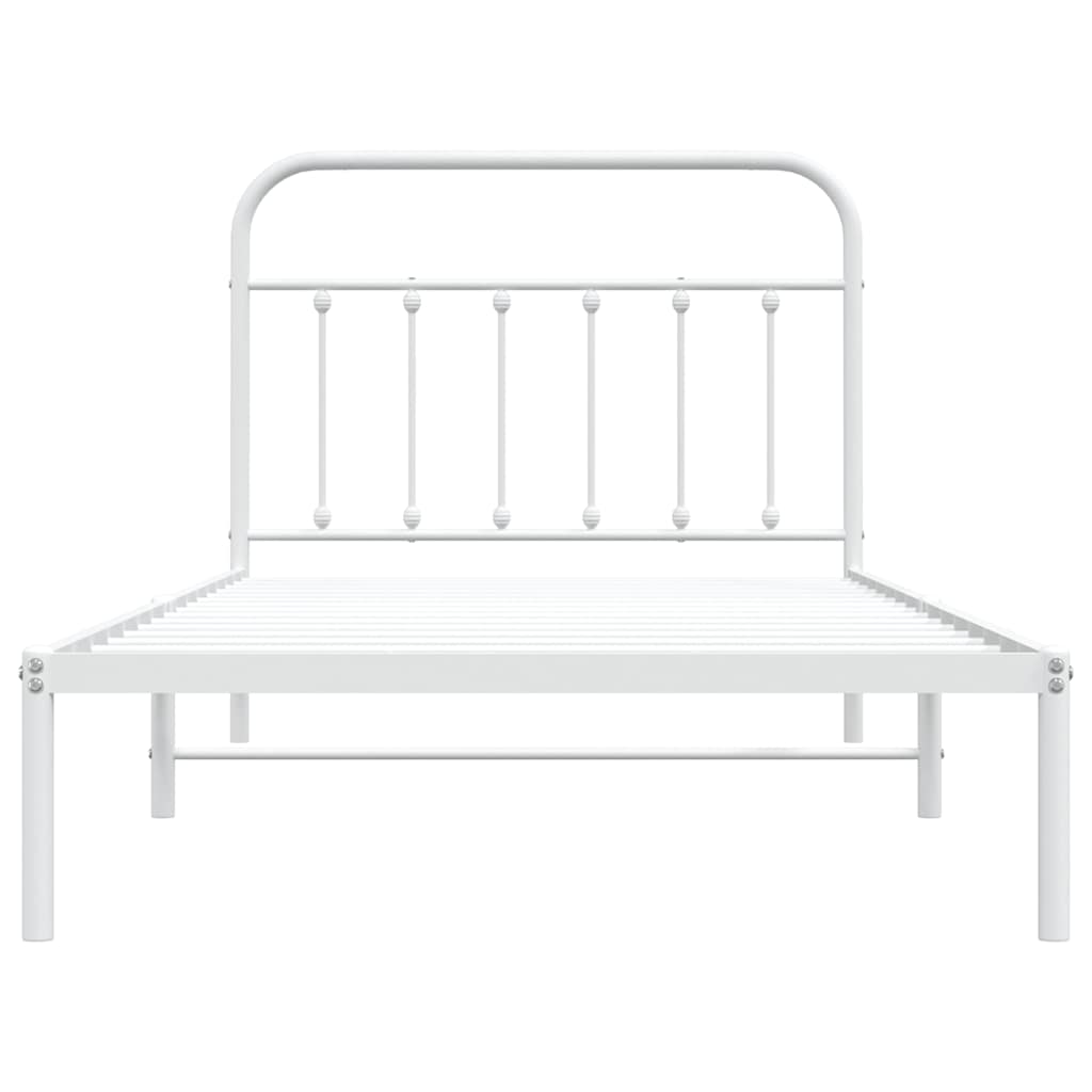 White Metal Bed Frame with Headboard - 100x200cm Sturdy Design