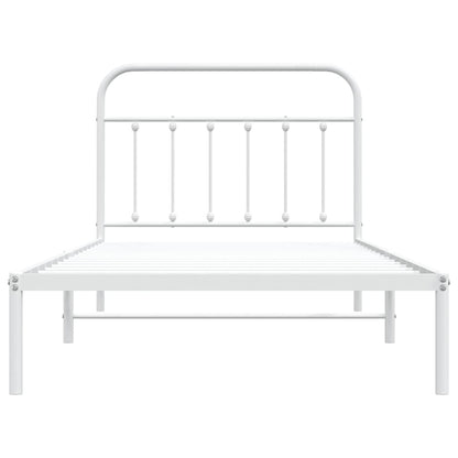 White Metal Bed Frame with Headboard - 100x200cm Sturdy Design