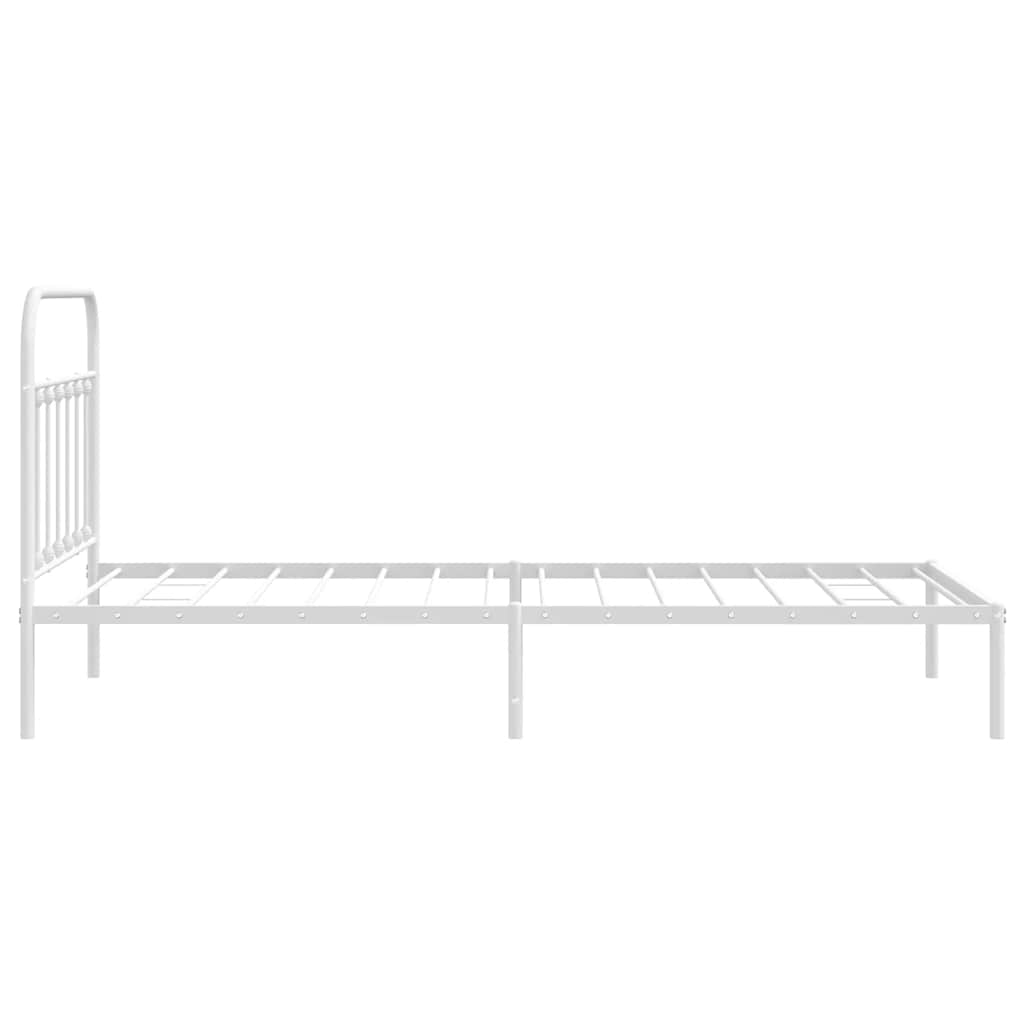 White Metal Bed Frame with Headboard - 100x200cm Sturdy Design