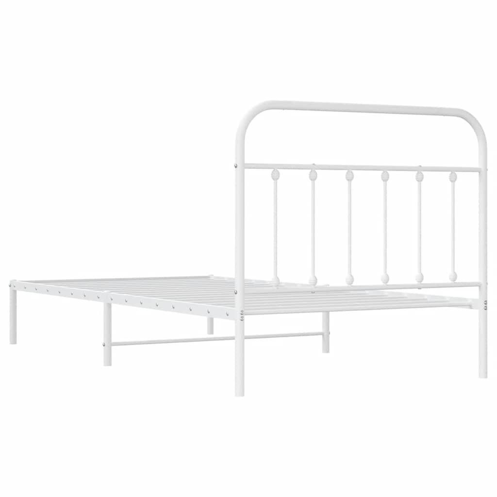 White Metal Bed Frame with Headboard - 100x200cm Sturdy Design