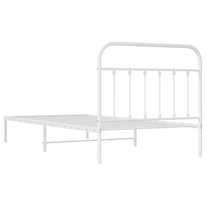 White Metal Bed Frame with Headboard - 100x200cm Sturdy Design