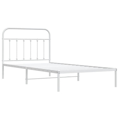 White Metal Bed Frame with Headboard 107x203cm - Mattress Not Included