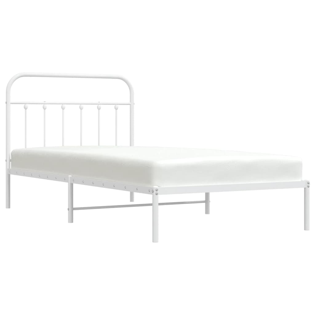 White Metal Bed Frame with Headboard 107x203cm - Mattress Not Included