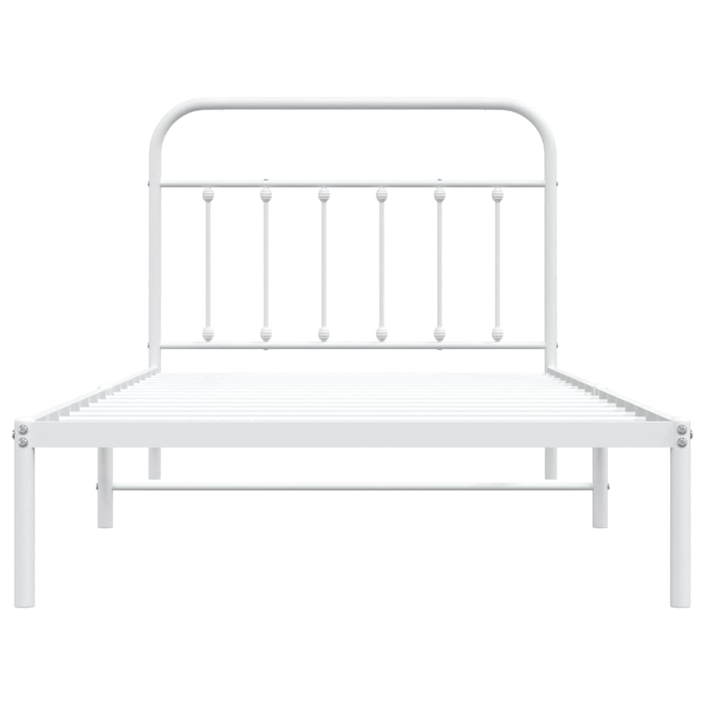White Metal Bed Frame with Headboard 107x203cm - Mattress Not Included