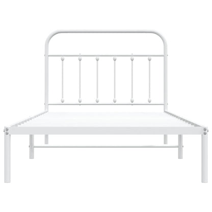 White Metal Bed Frame with Headboard 107x203cm - Mattress Not Included