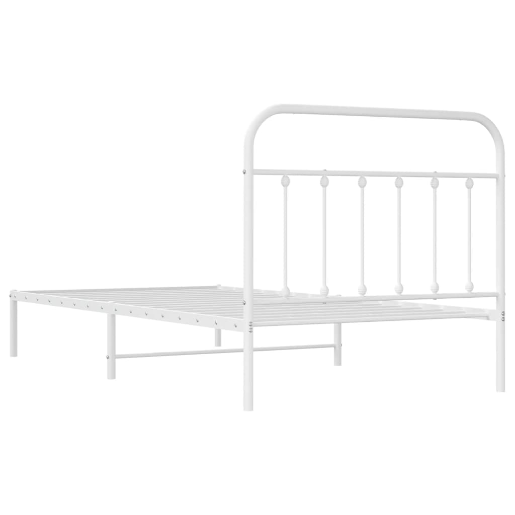 White Metal Bed Frame with Headboard 107x203cm - Mattress Not Included