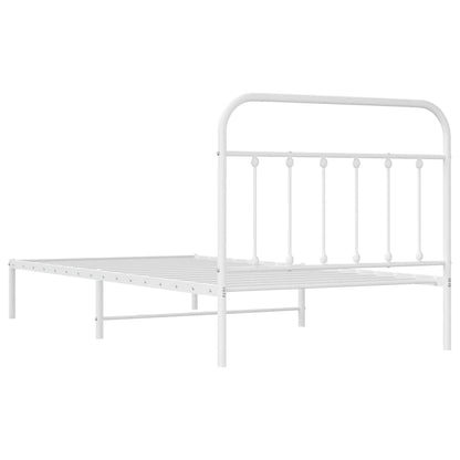 White Metal Bed Frame with Headboard 107x203cm - Mattress Not Included