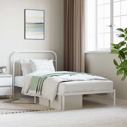 White Metal Bed Frame with Headboard 107x203cm - Mattress Not Included